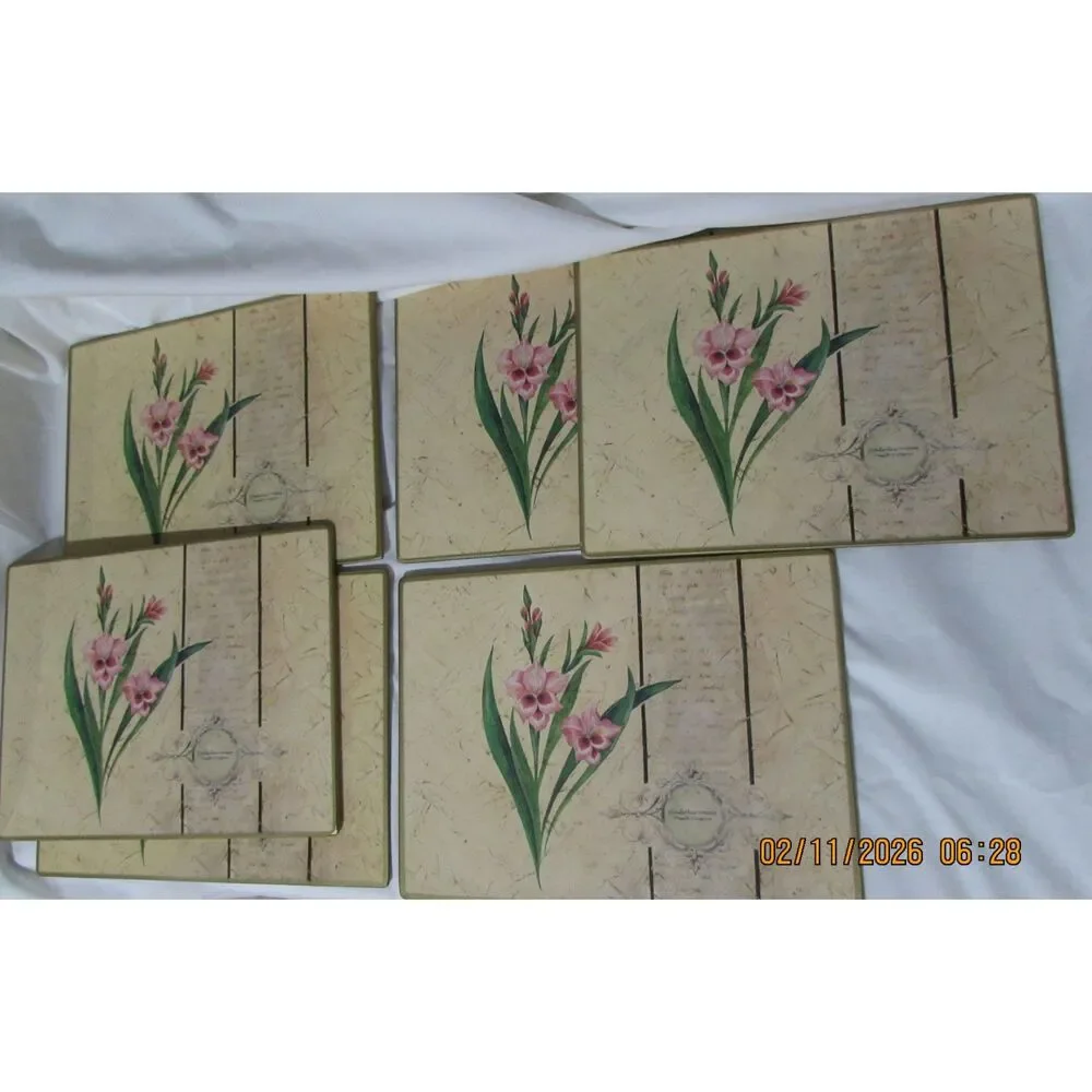 Vintage Pimpernel placemats set of 6 cork backing floral gladiolus spring